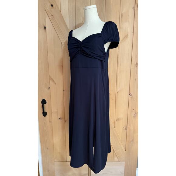 Boden | Navy Blue Cap Sleeve Fit-and-Flare Midi Dress | Size 10 Petite - Picture 2 of 14